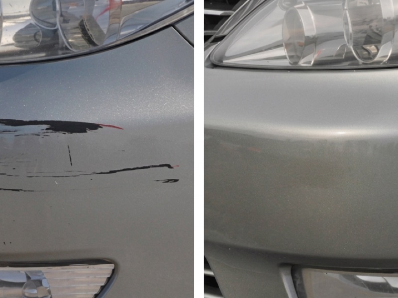 Scratched bumper before sprayless removal